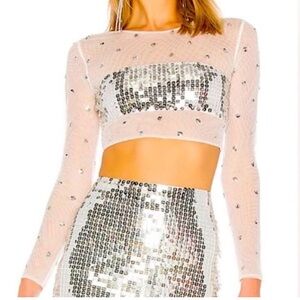 H:ours Evan Top in Sequence Silver Sheer Mesh NEW Size Small